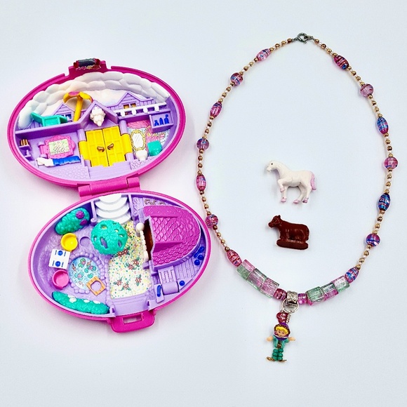 1995 Polly Pocket Palomino Pony Play Set with Doll Pendant Beaded Necklace - Picture 1 of 7